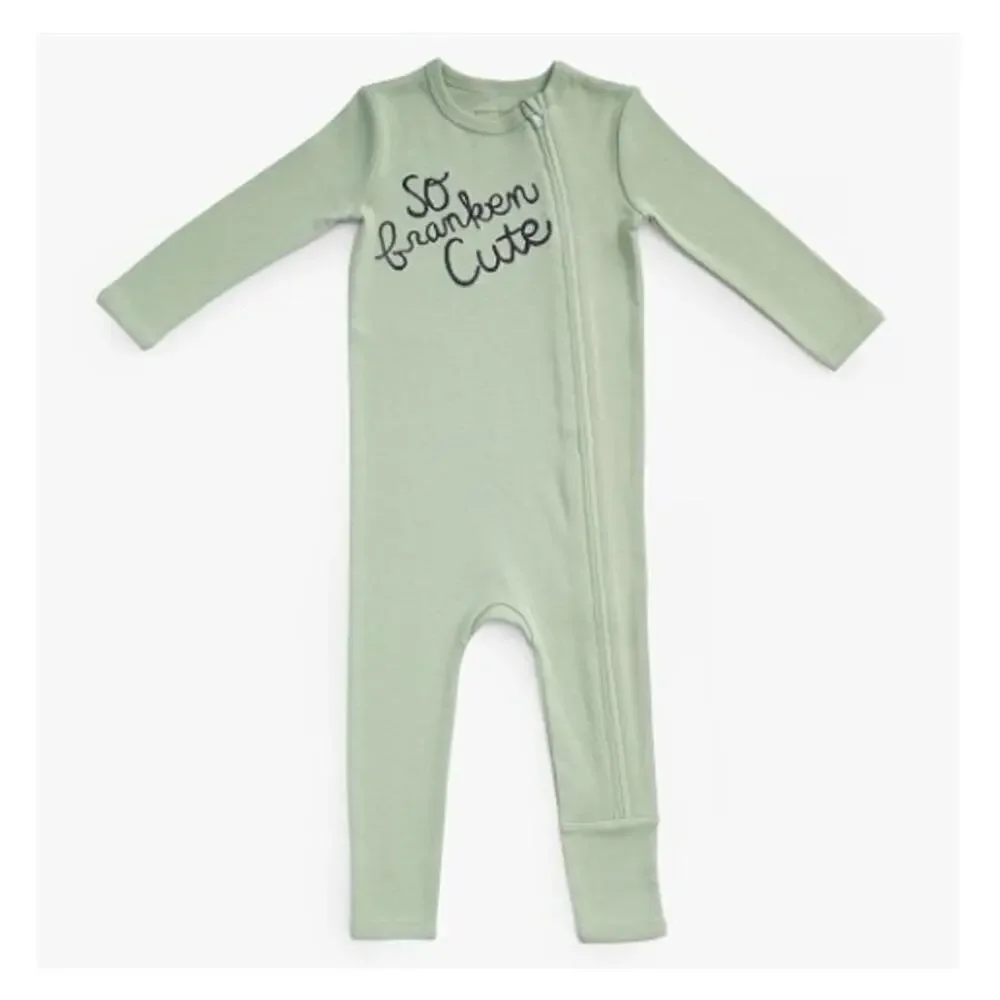Pottery Barn Kids Baby Green So Franken Cute Organic Cotton Onepiece Size 3-6 M - Picture 3 of 6
